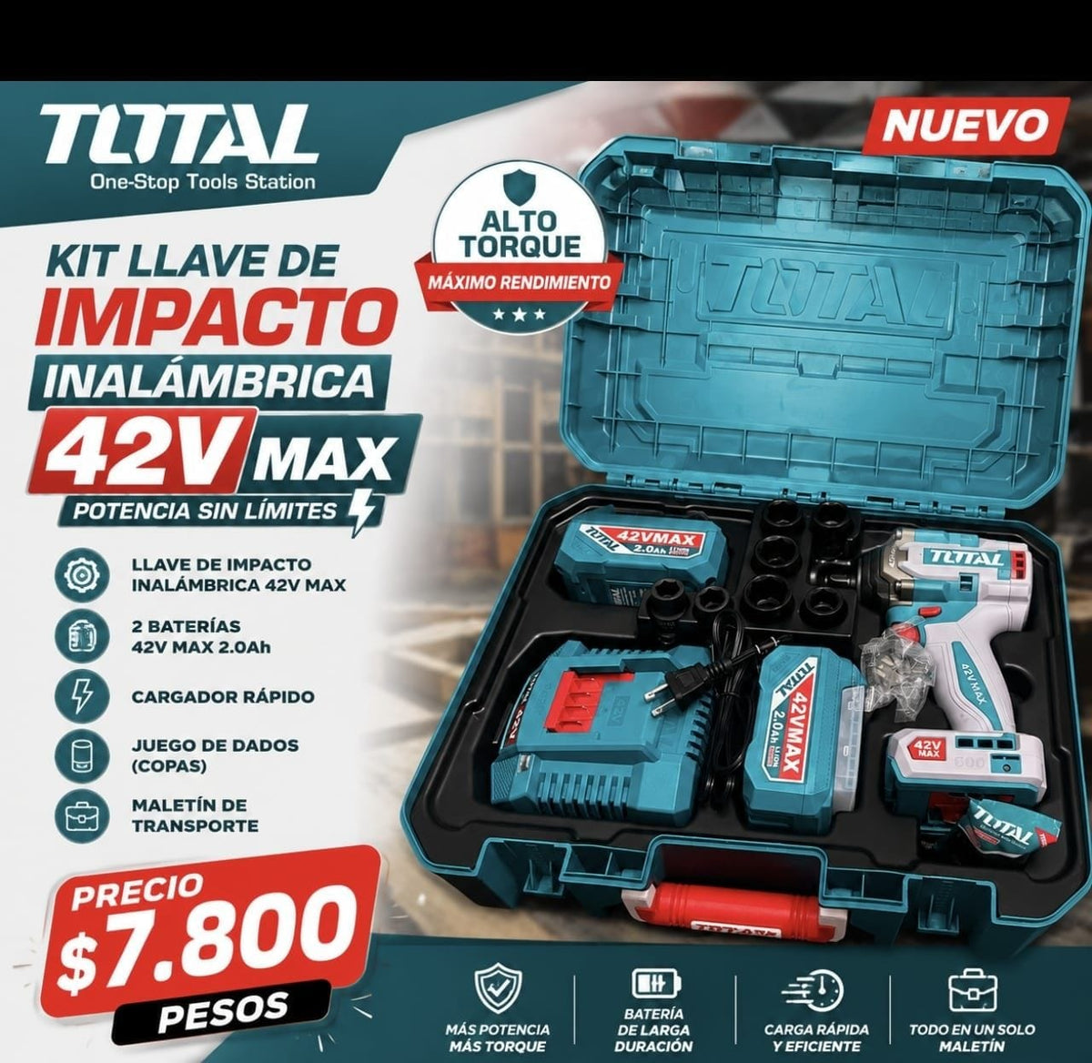 Kit llave de impacto inalámbrica TOTAL 42V MAX