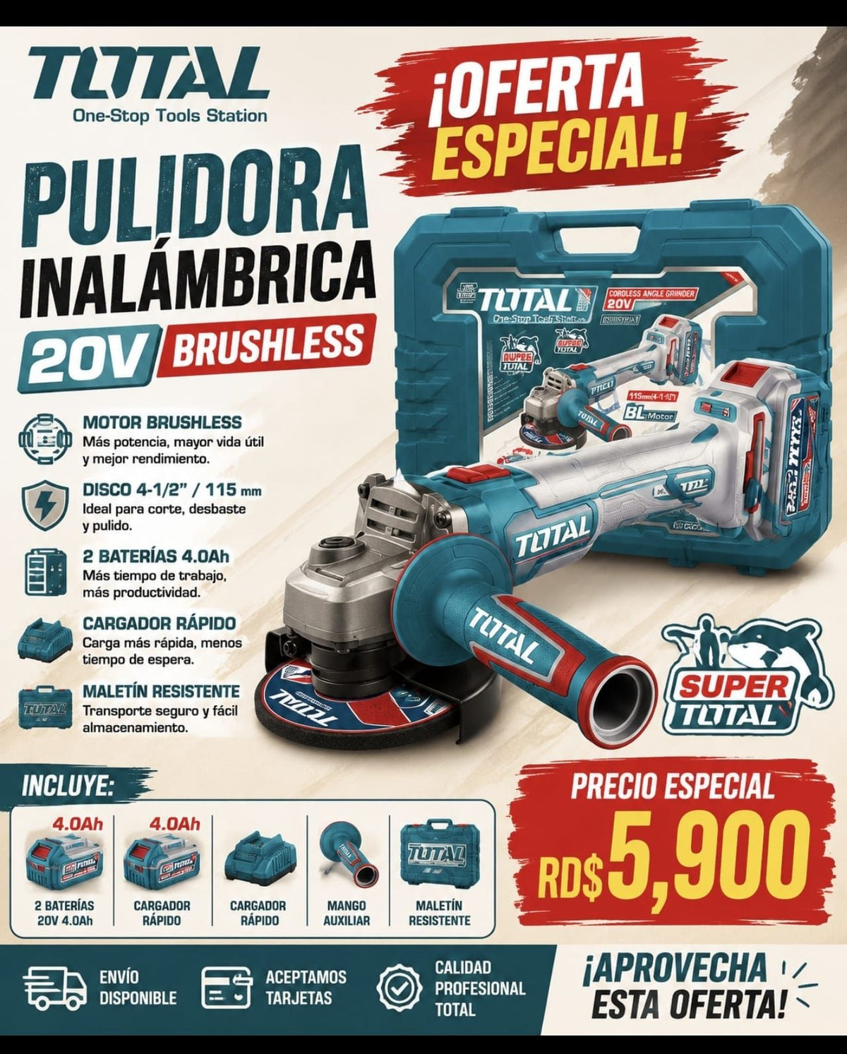 Pulidora inalámbrica TOTAL brushless 20V