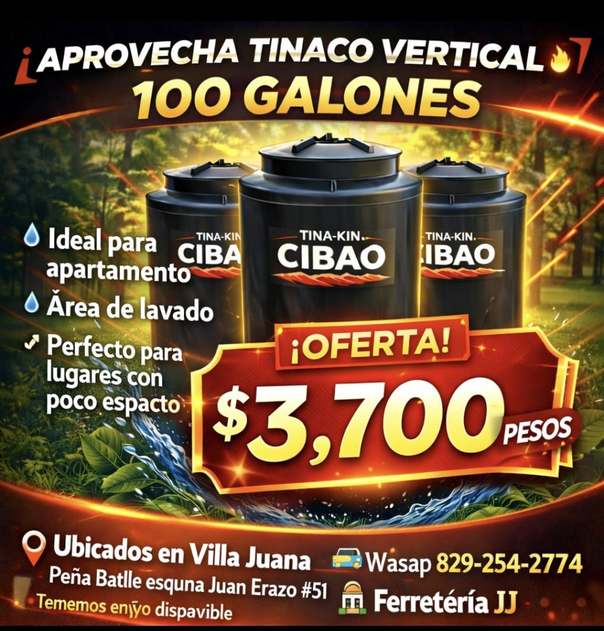 Tinaco vertical TINA-KIN Cibao 100 galones